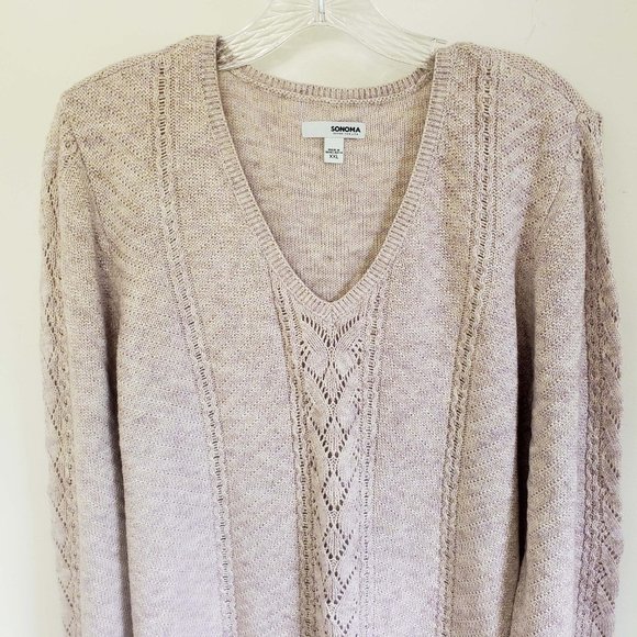 Sonoma Women's Creamy Pink Knit V Neck Long Sleeve Shirt Top Blouse Sweater - Picture 2 of 13